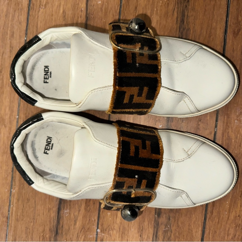 Fendi White Slip On Leather Sneakers